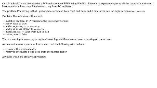 Wordpress: White screen across whole of site including wp-admin смотреть онлайн