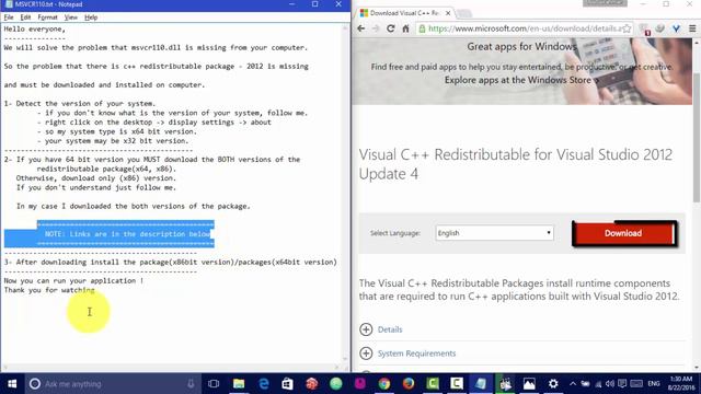 MSVCR110.dll is missing from your computer problem windows 10 смотреть онлайн