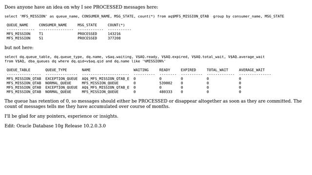 DevOps & SysAdmins: Oracle AQ - why I don't see processed messages in global view? смотреть онлайн
