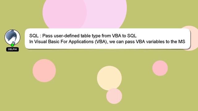 SQL : Pass user-defined table type from VBA to SQL смотреть онлайн