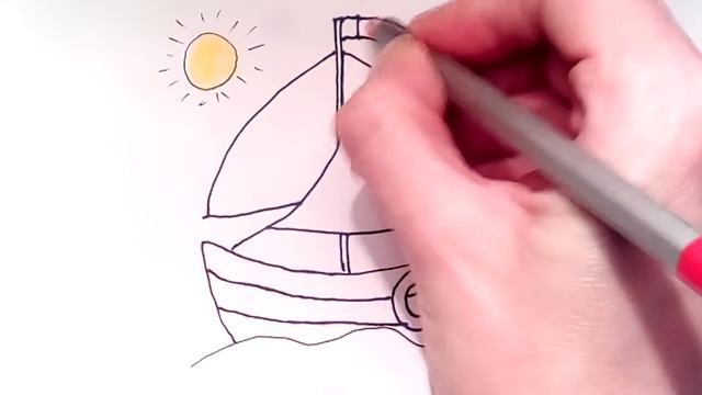 Рисуем Кораблик - Детский рисунок парусного корабля смотреть онлайн