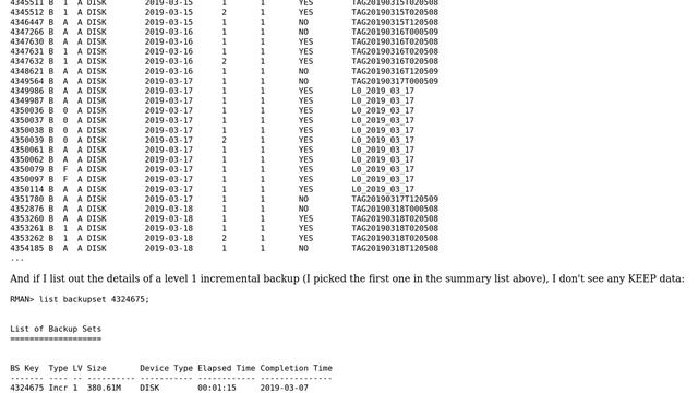 Incremental level 1 RMAN not being deleted смотреть онлайн