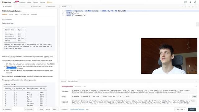 LeetCode 1468: Calculate Salaries [SQL] смотреть онлайн