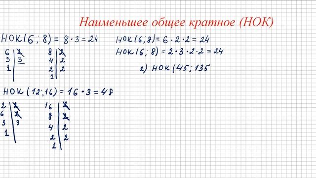Нахождение наименьшего общего кратного (НОК) смотреть онлайн