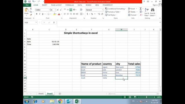 Tutorial : Shortcut Keys in Microsoft Excel 2013 in Hindi смотреть онлайн