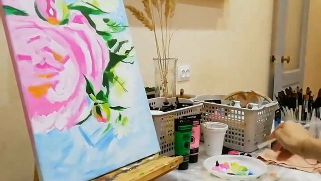 Как рисовать Пионы акрилом ? смотреть онлайн