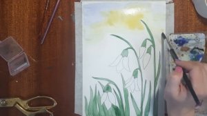 Как легко нарисовать подснежники. Как нарисовать весну акварелью. Рисуем весенний пейзаж.