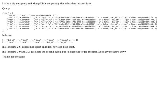 Databases: Index selection in MongoDB 3.0 for $or query смотреть онлайн