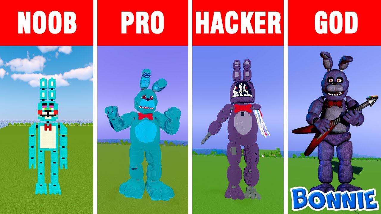 NOOB Vs PRO Vs HACKER Vs GOD: BUILD BONNIE FNAF In Minecraft.