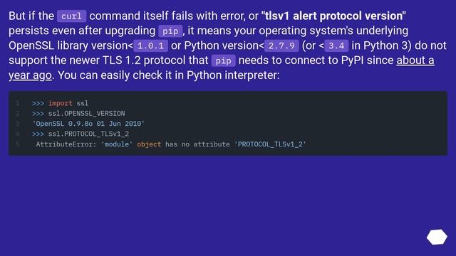 Not able to install Python packages [SSL: TLSV1_ALERT_PROTOCOL_VERSION] смотреть онлайн