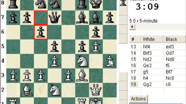 Chess World.net:  Blitz #354 Vs Tachion (1955) -Nimzovich-Larsen Attack: Modern Variation (A01)