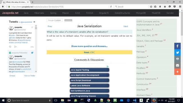 What is the value of a transient variable after de-serialization?
| javapedia.net смотреть онлайн