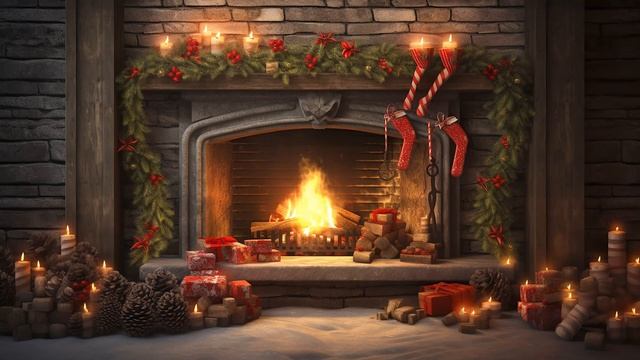 Relaxing Blizzard And Snowstorm Sounds W/ Fireplace | Falling Leaves & Fireplace On Window