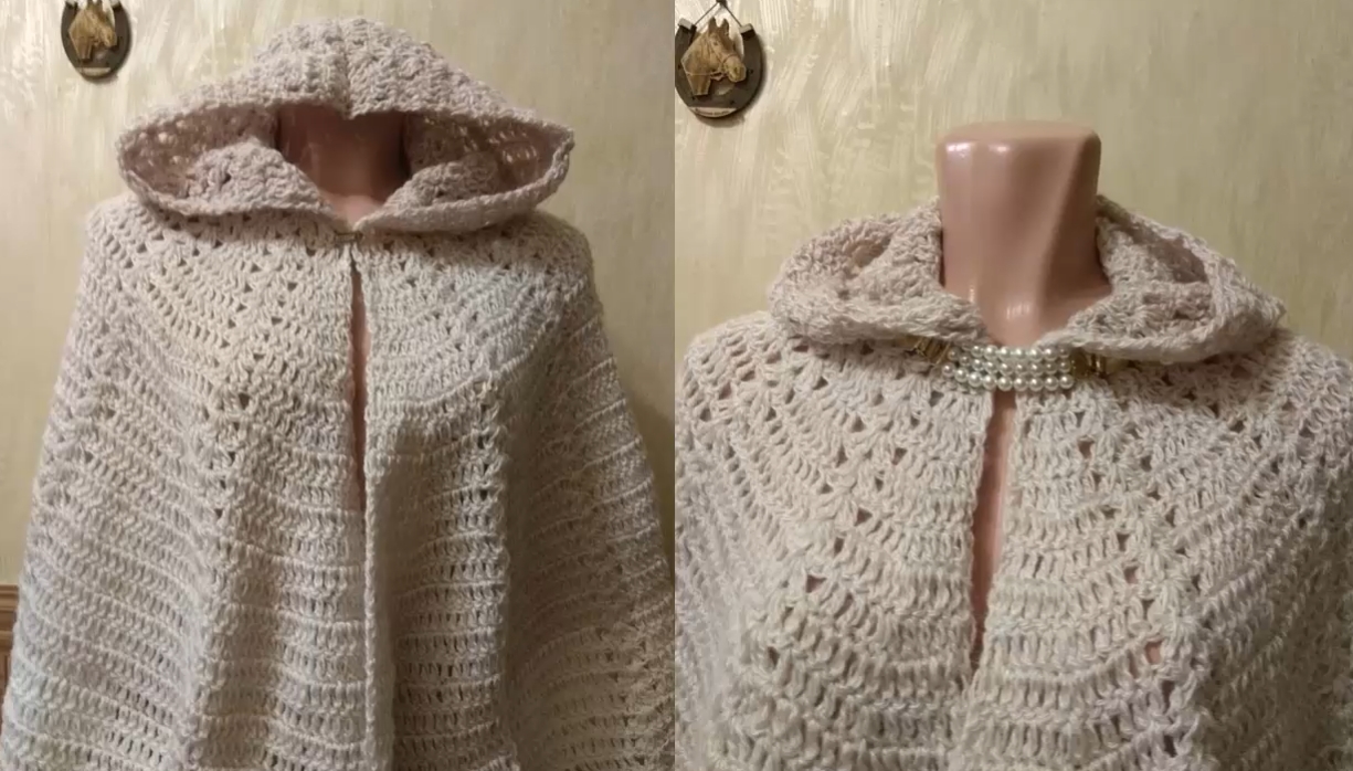 Удивительно простая и эффектная тёплая накидка с капюшоном
