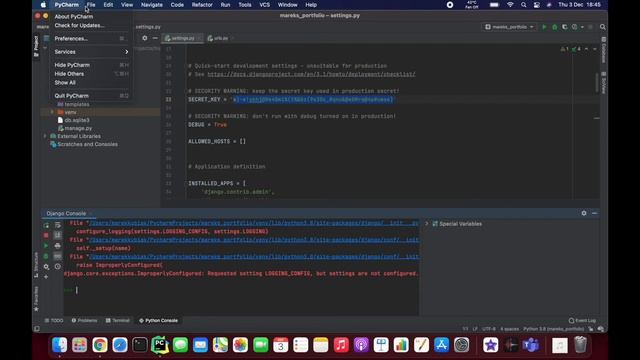 04 - FIX - Pycharm Django Console DJANGO_SETTINGS_MODULE - Django - DRF - React w. Data Analysis смотреть онлайн