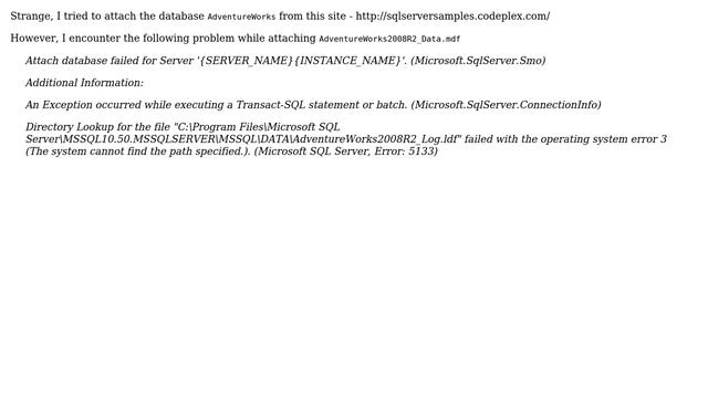 Attach database failed for Server '{SERVER_NAME}{INSTANCE_NAME}'. (Microsoft.SqlServer.Smo) смотреть онлайн
