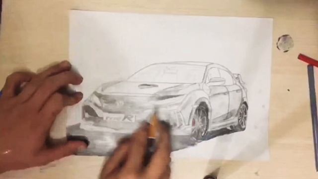 Honda Civic Type R новая нарисована карандашами смотреть онлайн