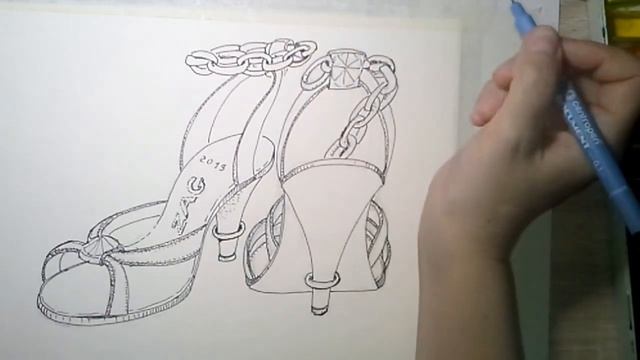 Fashion sketch. СЕРИЯ учимся рисовать модный скетч акварель и линер. Модная обувь рисовать эффектно смотреть онлайн