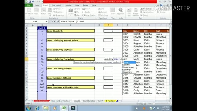 Ms Excel - Count , Countblank, Counta, Countif and Countifs смотреть онлайн