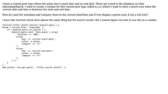 Wordpress: Custom post type column which compares dates? смотреть онлайн