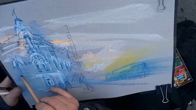 Городская зарисовка UrbanSketch Sketching Скетч Archisketch Рисунок Пастель Иркутск 28.03.2022 смотреть онлайн