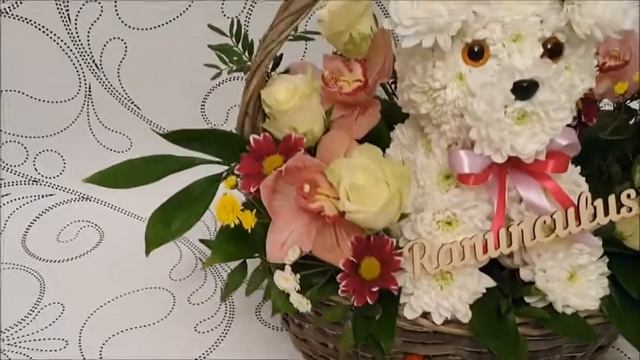 Собака из живых цветов в корзинке смотреть онлайн