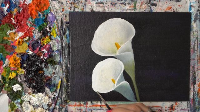 Step by Step / Three White Callas flowers - Acrylic painting / Homemade Illustration (4k) смотреть онлайн