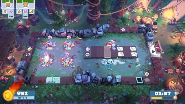 Overcooked 2 [World Record] Campfire Cook Off Lvl 1-2 - 2 Players - Score: 2068