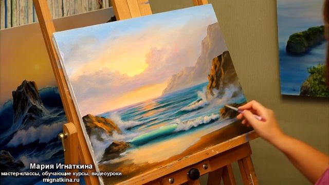 Как нарисовать закат на море. Художник Мария Игнаткина. Часть 3/5 смотреть онлайн