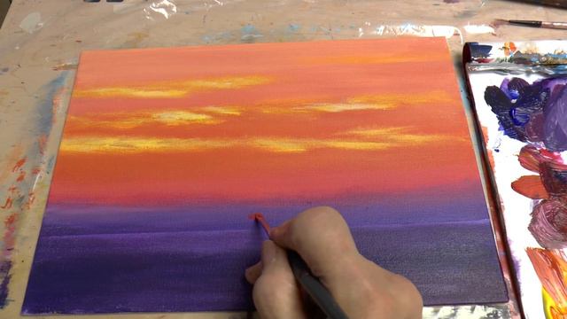 Как рисовать Закат Акрилом. How to paint the sunset with acrylic. смотреть онлайн
