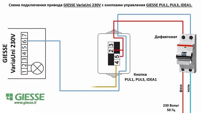 Подключение кнопки Giesse PUL1, PUL3, IDEA1