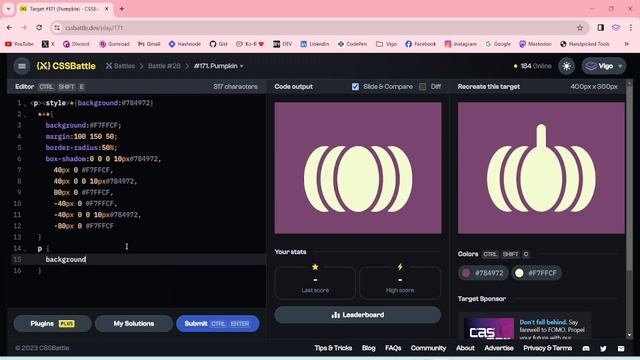 CSS Battle Solution | Target 171 - Pumpkin | CSS3 | CSS Challenge смотреть онлайн