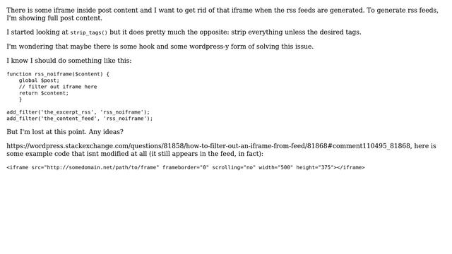 Wordpress: How to filter out an iframe from feed? смотреть онлайн