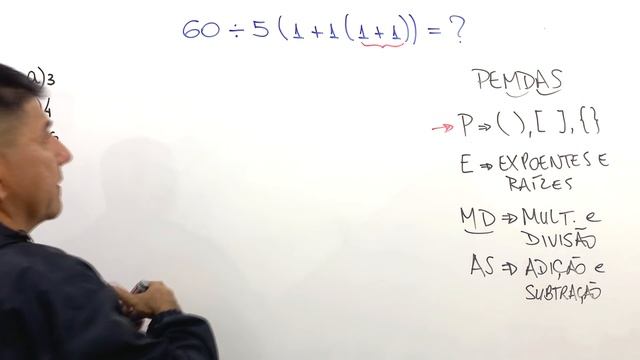 60 ÷ 5(1 + 1(1 + 1)) = ❓ Prof Robson Liers - Mathematicamente смотреть онлайн