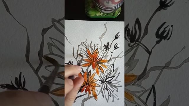 Рисуем хризантемы в духе традиционной китайской живописи гохуа, стиль се-и смотреть онлайн