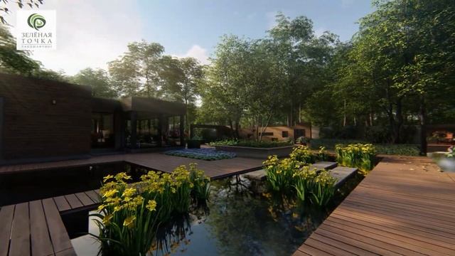 Проект благоустройства - сад с прудом. Ландшафтный дизайн. Визуализация смотреть онлайн