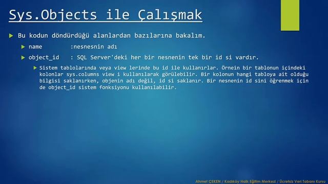 Hafta14 - Ders 004) Sys.Objects View ile Veritabanındaki Nesnelerin Sorgulanması смотреть онлайн