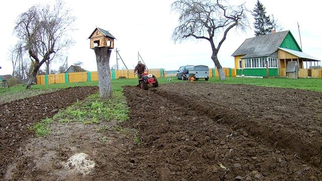 Вспашка мотоблоком .
