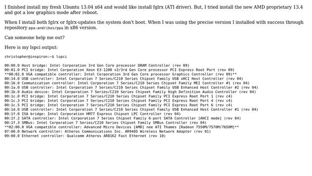 Ubuntu: Ubuntu raring 13.04 x64 AMD Radeon HD 7500M/7600M fglrx issue смотреть онлайн