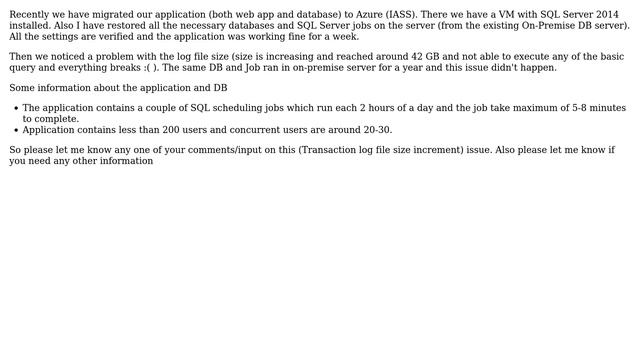 Databases: Transaction Log file size is increasing in my Azure (IAAS) SQL Server 2014 database смотреть онлайн