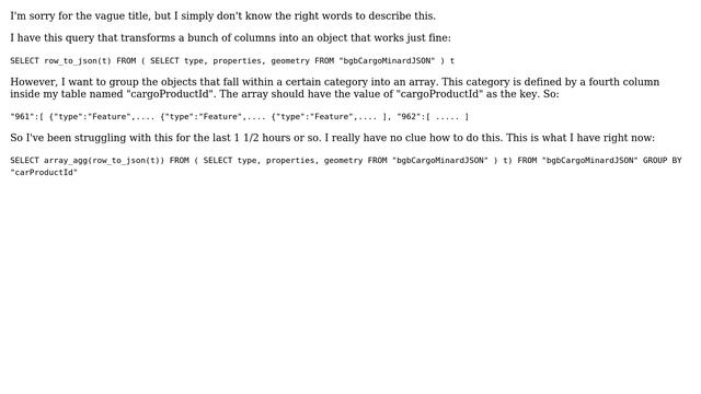 Databases: Postgresql: Aggregate objects into an (json) array (subquery issues) смотреть онлайн