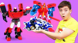 Видео игрушки машинки и гонки! роботы Тоботы на тренировке! Игры для детей с трансформерами!