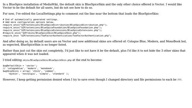 Webmasters: How to change default skin from BlueSpiceSkin in MediaWiki with BlueSpice? смотреть онлайн