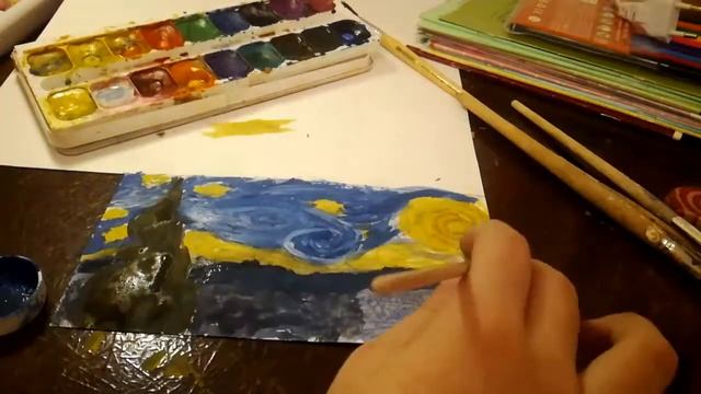 Рисуем подобие картины Ван Гога "Звёздная ночь" смотреть онлайн