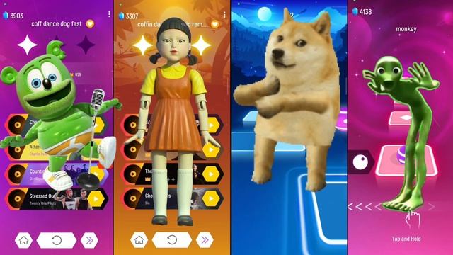 Tiles Hop⭐️Gummy Bear ? ⭐️Squid Game Doll ? ⭐️Doge (Meme Doggy) ? ⭐️Alien dance смотреть онлайн