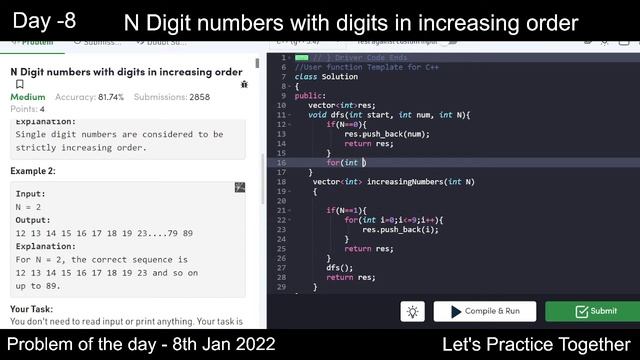 N Digit numbers with digits in increasing order | Problem of the Day | 8th Jan | Let's practice смотреть онлайн
