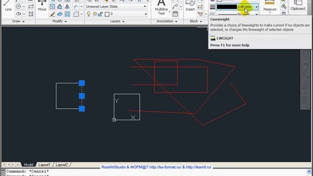 Условное отображение толщин линий в AutoCad 2011 смотреть онлайн