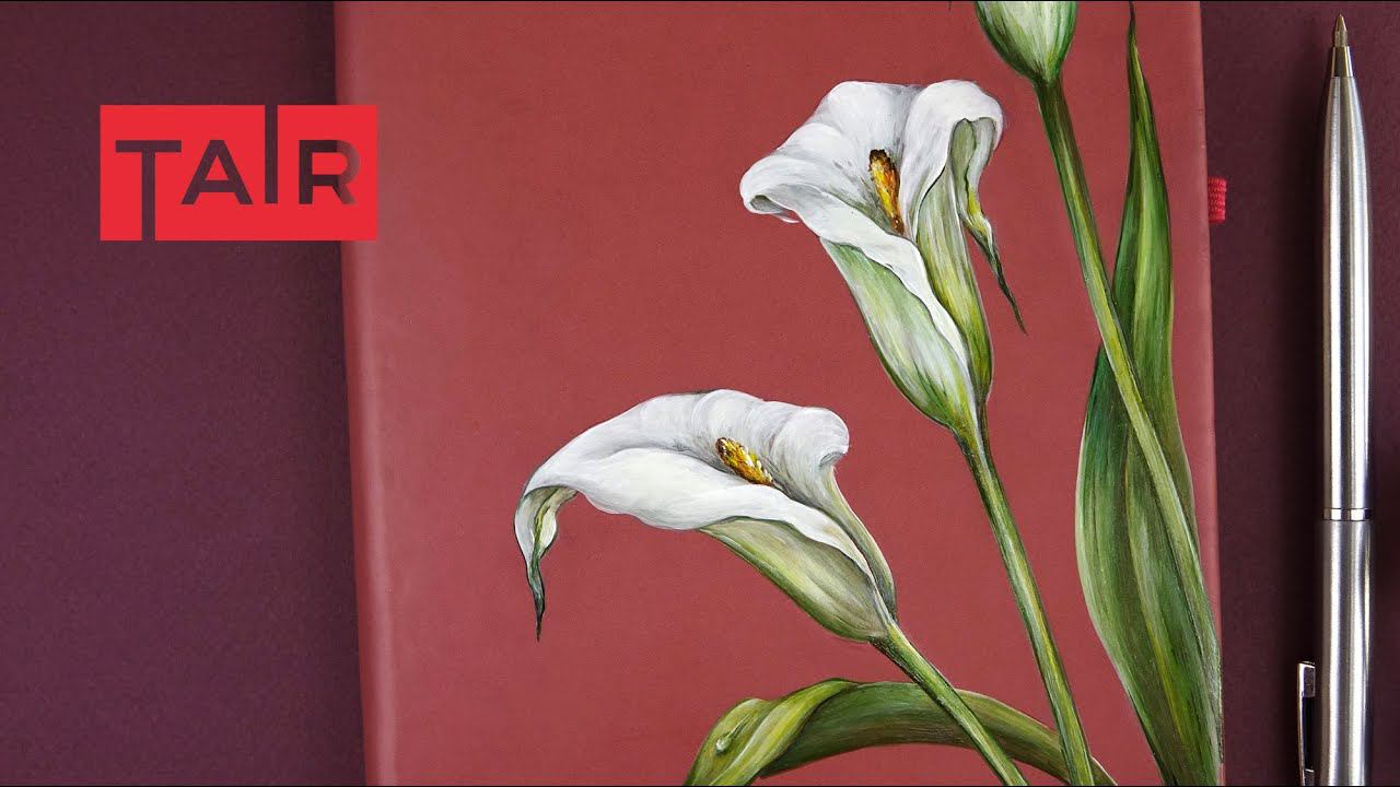 Цветы на ежедневнике. Рисуем белые каллы. Спидпейнт. смотреть онлайн