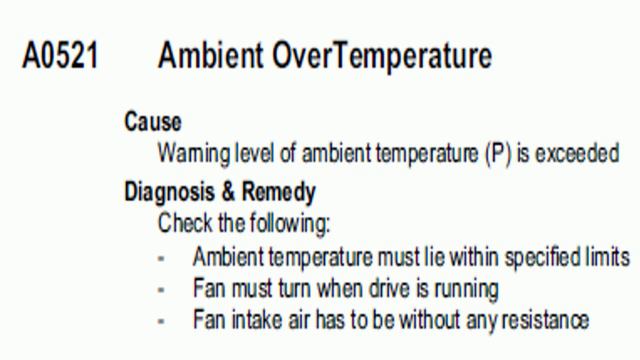 Siemens VFD Warning A0521 Ambient Over Temperature смотреть онлайн
