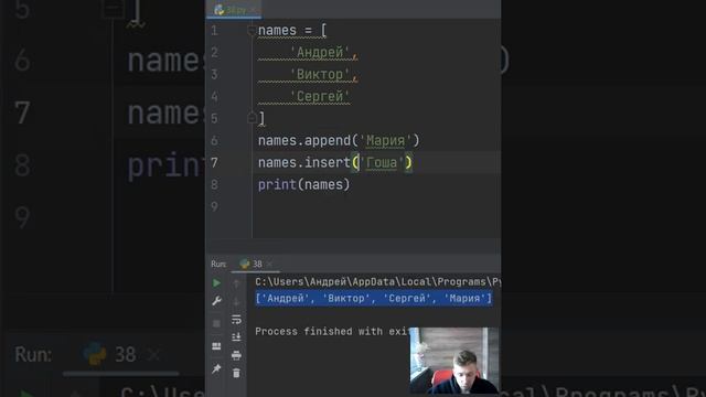 Как вставить элемент в список на определённое место python insert смотреть онлайн
